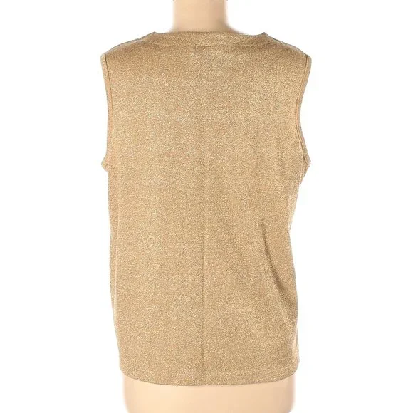 Bob Mackie Metallic Sleeveless Blouse in Gold/Tan | Medium - Picture 3 of 8